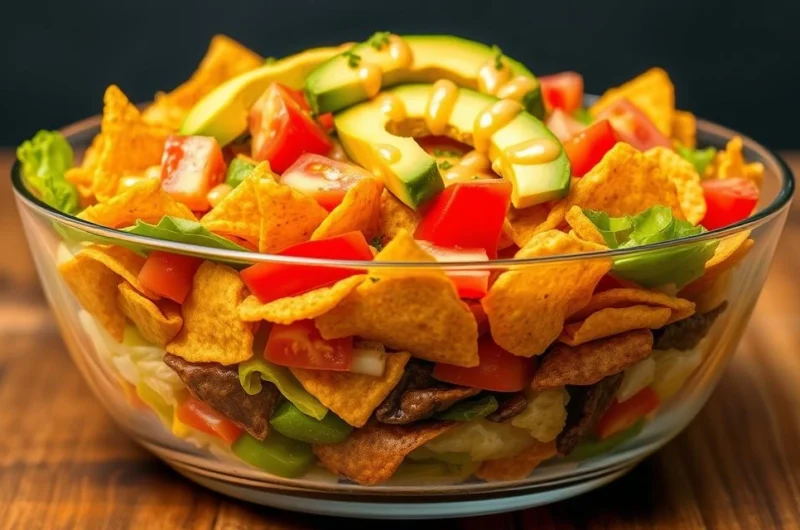 Nacho Schichtsalat – Ein veganer, köstlicher und leicht zubereitender Schichtsalat.